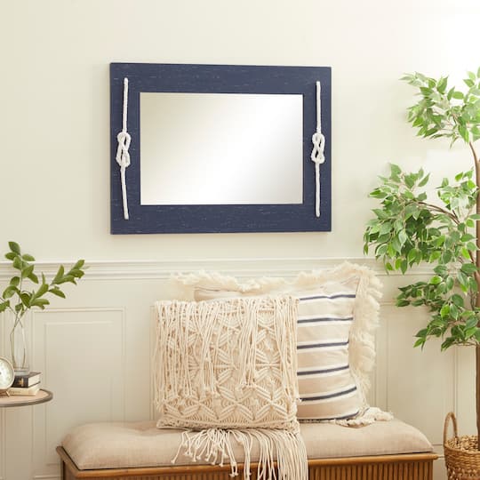 31" Blue Wood Contemporary Wall Mirror